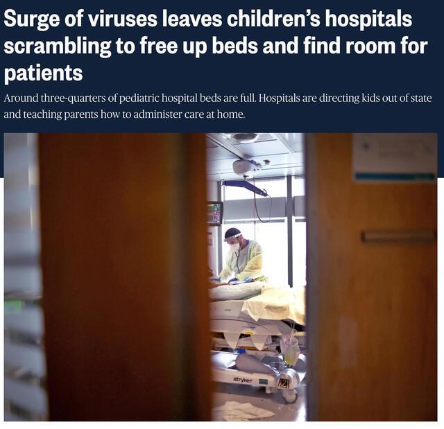 美国呼吸道病毒感染儿童激增 约75%儿科医院床位已满